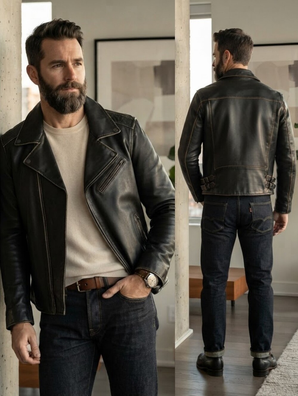 NWOT Danier XL Distressed Leather Moto Biker Jacket Rugged Luxury Streetwear